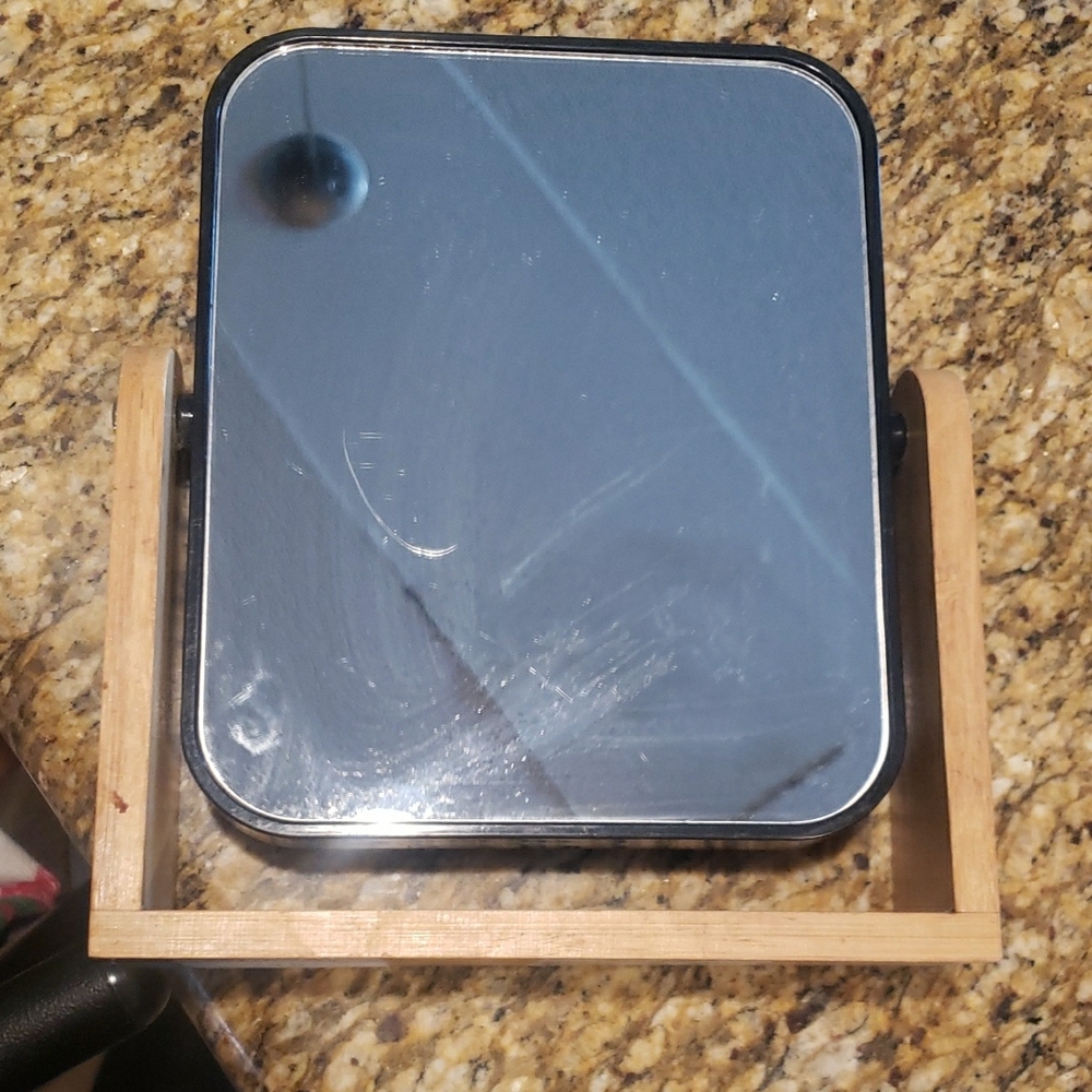 Square Mirror with Wooden Stand